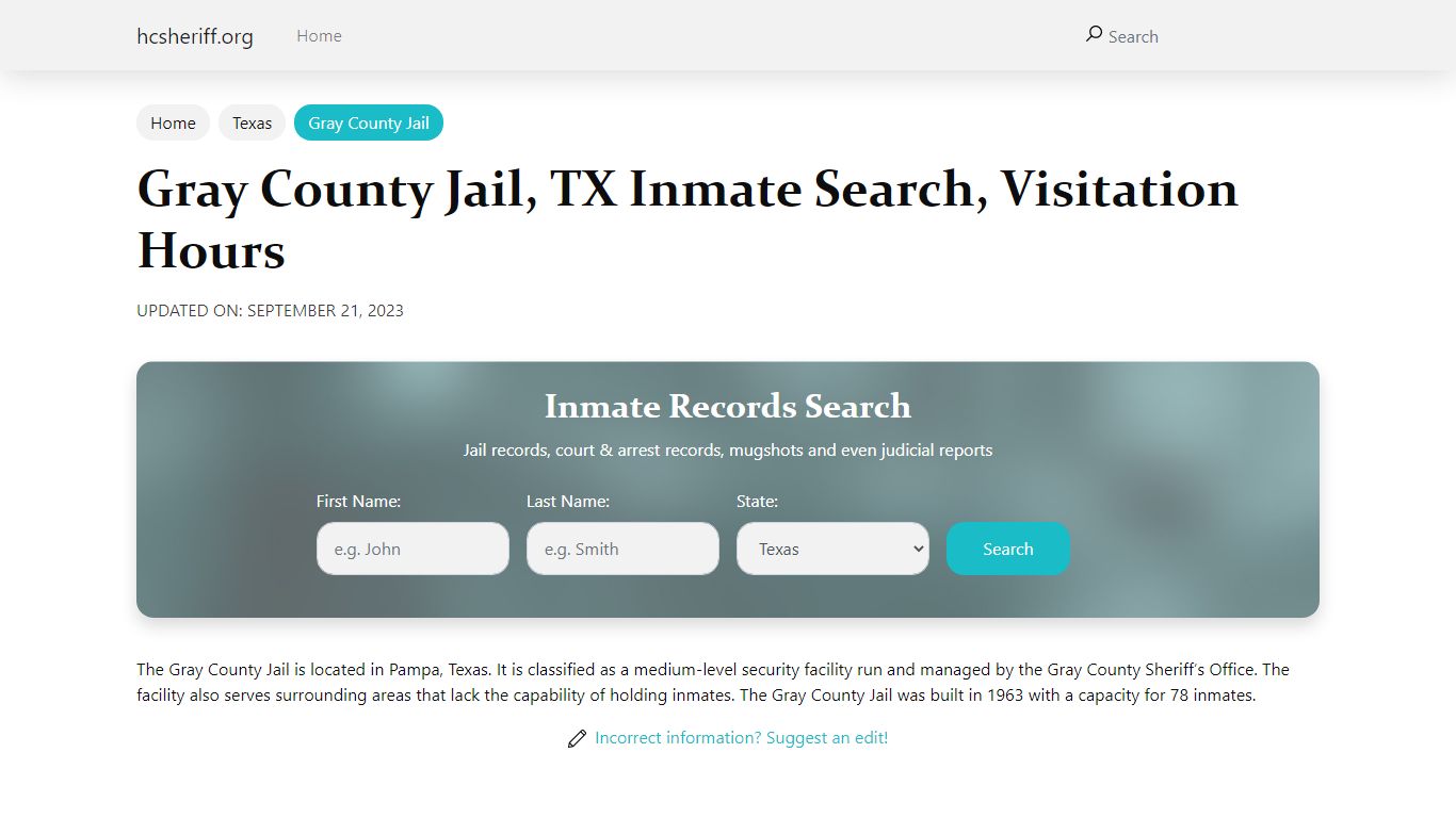 Gray County Jail, TX Inmate Search, Visitation Hours