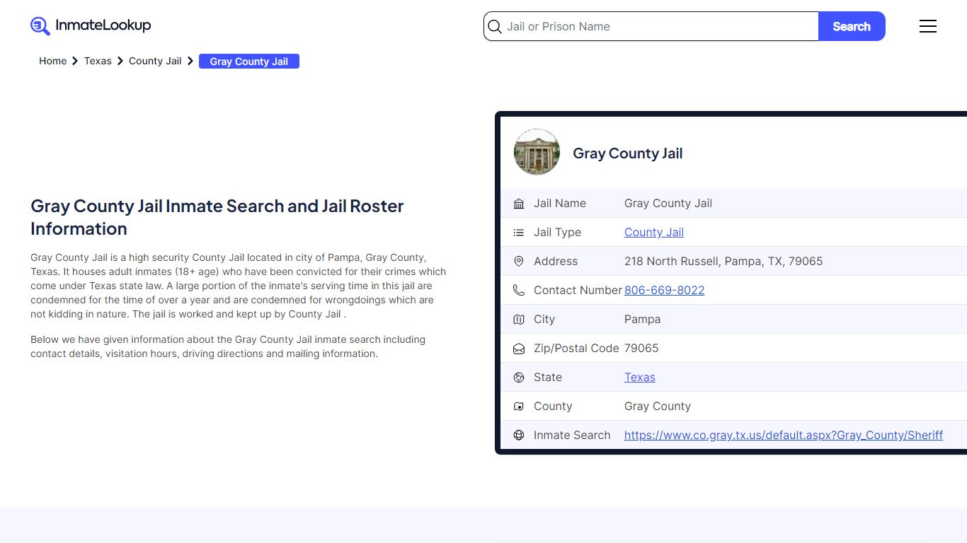Gray County Jail (TX) Inmate Search Texas - Inmate Lookup